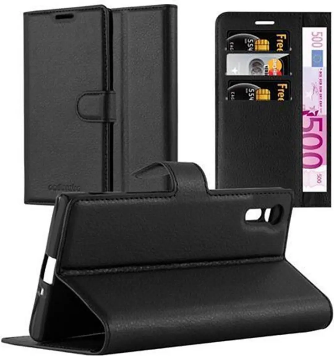 Cadorabo Hoesje geschikt voor Sony Xperia XZ / XZs in PHANTOM ZWART - Beschermhoes met magnetische sluiting, standfunctie en kaartvakje Book Case Cover Etui