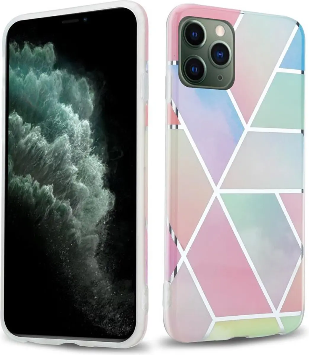 Cadorabo Hoesje geschikt voor Apple iPhone 12 MINI in Regenboog Marmer No. 11