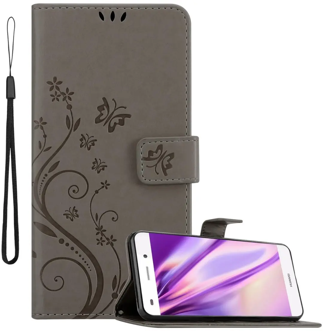 Cadorabo Hoesje geschikt voor Huawei P8 LITE 2015 in BLOEMEN GRIJS