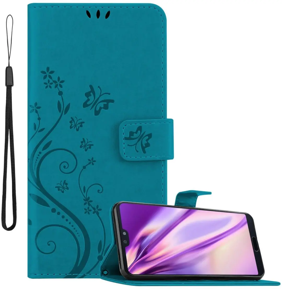 Cadorabo Hoesje geschikt voor Huawei P20 PRO / P20 PLUS in BLOEMEN BLAUW