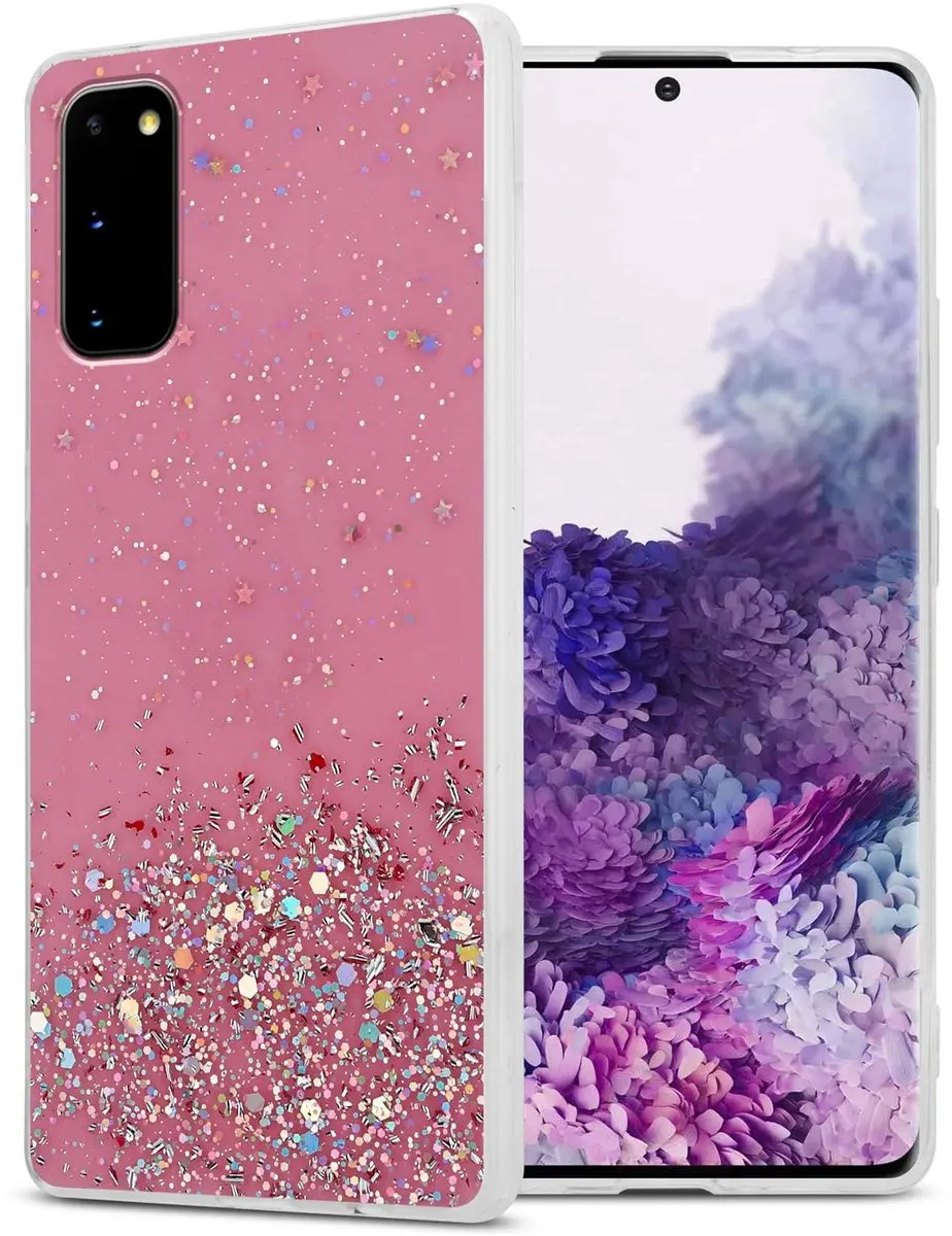 Cadorabo Hoesje geschikt voor Samsung Galaxy S20 in Roze met Glitter