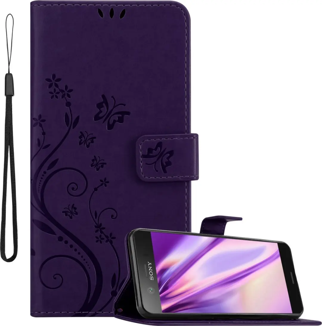 Cadorabo Hoesje geschikt voor Sony Xperia XZ1 COMPACT in BLOEMEN DONKER PAARS