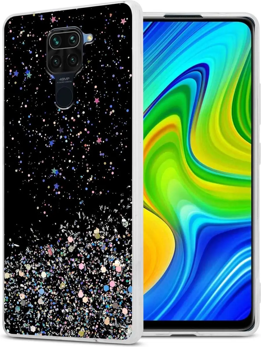 Cadorabo Hoesje geschikt voor Xiaomi RedMi NOTE 9 in Zwart met Glitter