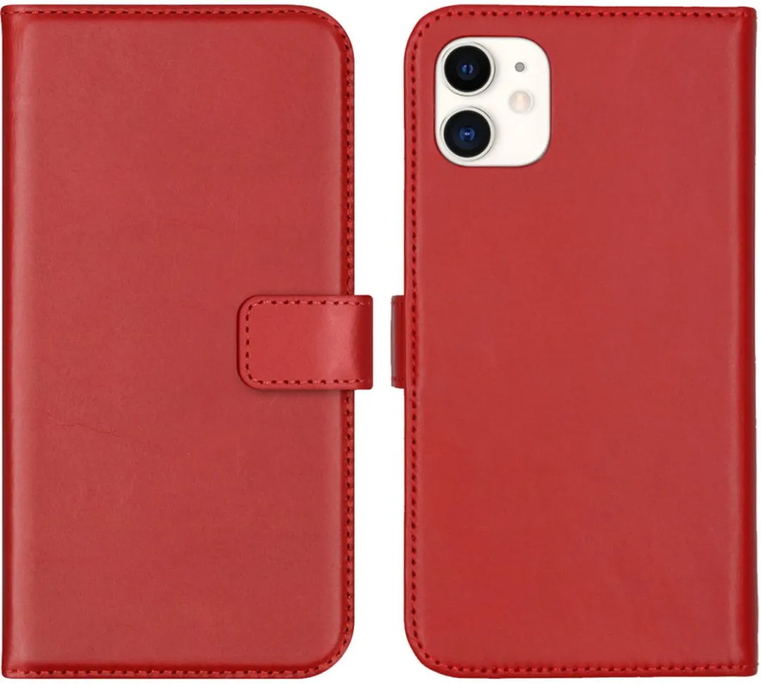 Selencia Hoesje iPhone 11 Echt Lederen Bookcase Rood - 3 Pasjes