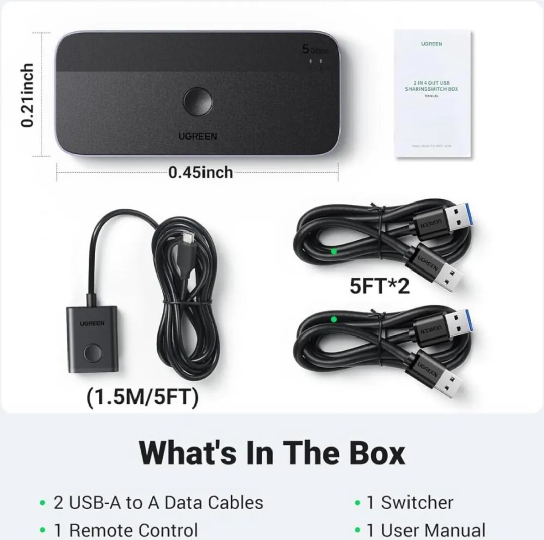 UGREEN USB 3.0 Sharing Switch 2-in-4 - 5Gbps - Zwart