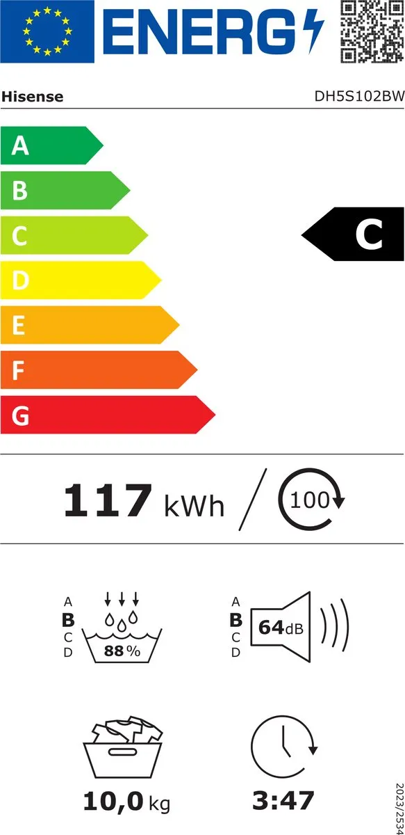 Hisense 5S DH5S102BW Warmtepompdroger 10kg - Wit