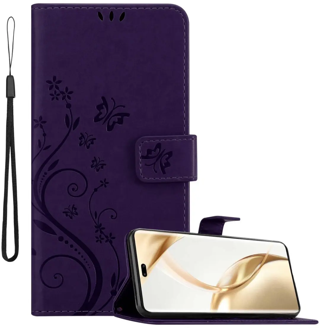 Cadorabo Hoesje geschikt voor Honor 200 Pro in BLOEMEN DONKER PAARS