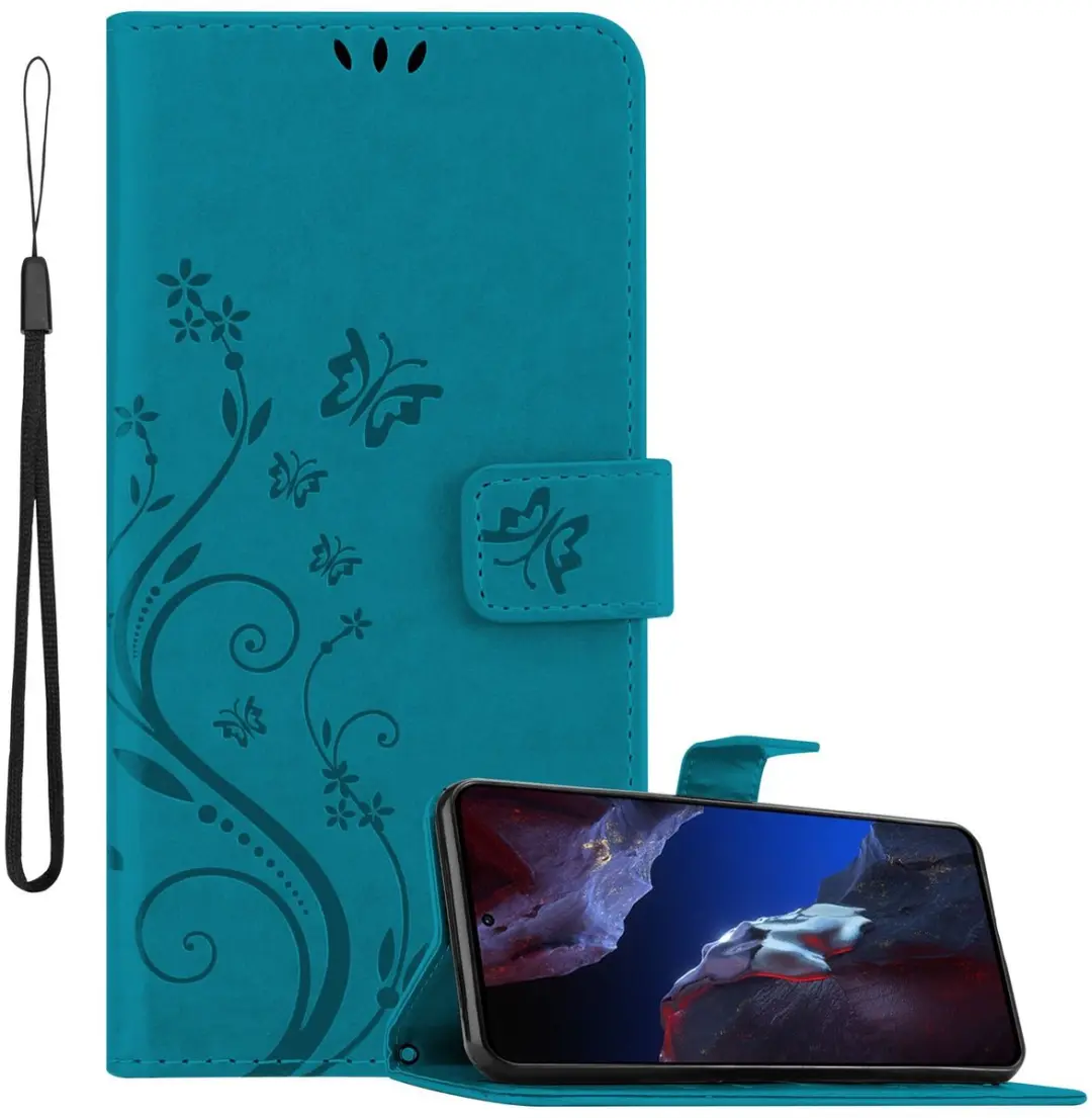 Cadorabo Hoesje geschikt voor Xiaomi Poco F5 Pro in BLOEMEN BLAUW