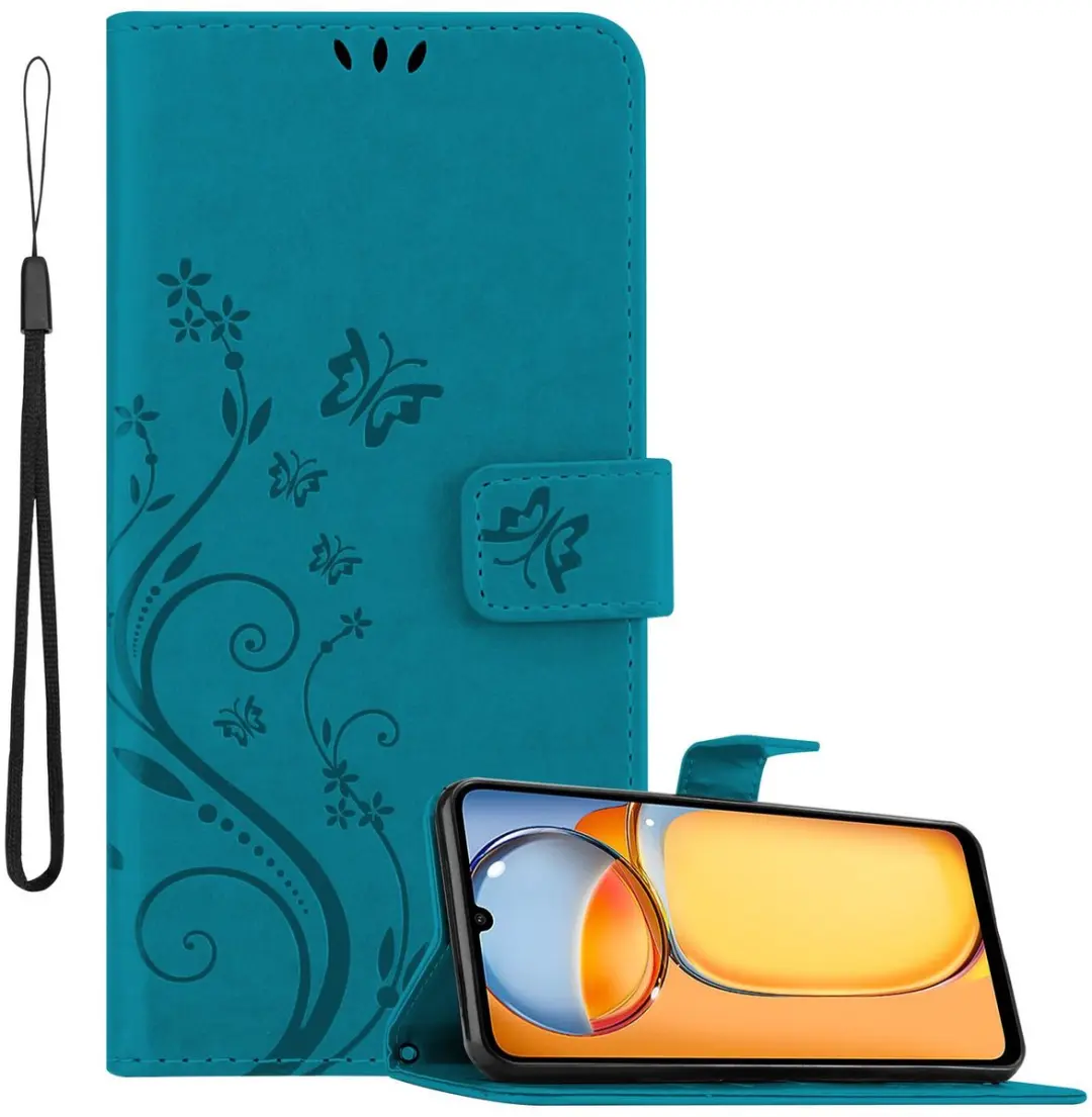 Cadorabo Hoesje geschikt voor Xiaomi Redmi 13C in BLOEMEN BLAUW