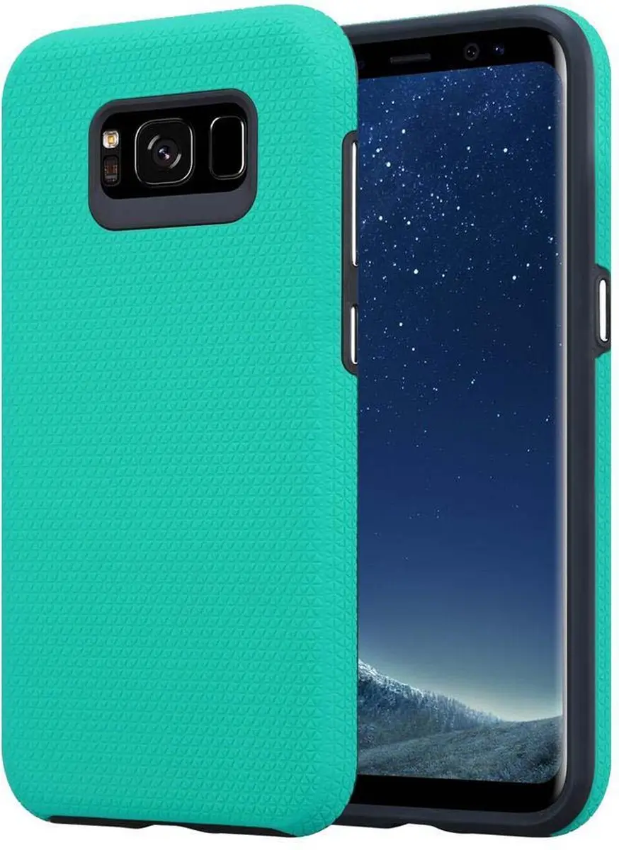 Cadorabo Hoesje geschikt voor Samsung Galaxy S8 PLUS in LELIES TURKOOIS - Hybride beschermhoes geschikt voor buiten met extra grip en antislip oppervlak in driehoekig design, gemaakt van siliconen en kunststof