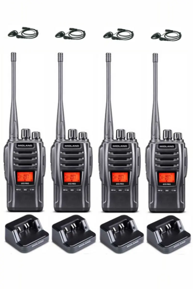 Set van 4 Midland G13 PRO UHF PMR446 / LPD69 robuuste professionele Portofoons m