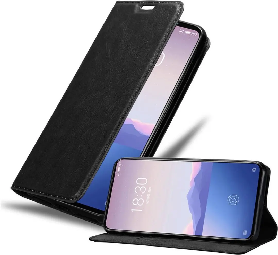 Cadorabo Hoesje geschikt voor MEIZU 16Xs in ZWARTE NACHT - Beschermhoes met magnetische sluiting, standfunctie en kaartvakje Book Case Cover Etui