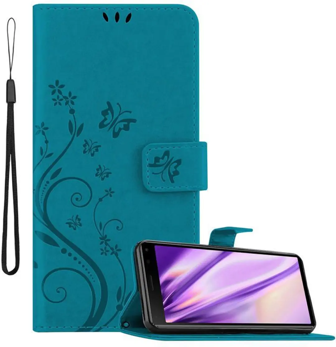 Cadorabo Hoesje geschikt voor Sony Xperia 8 in BLOEMEN BLAUW
