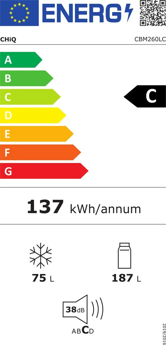 CHiQ CBM260LC Koel-Vriescombinatie 262L - Donker RVS