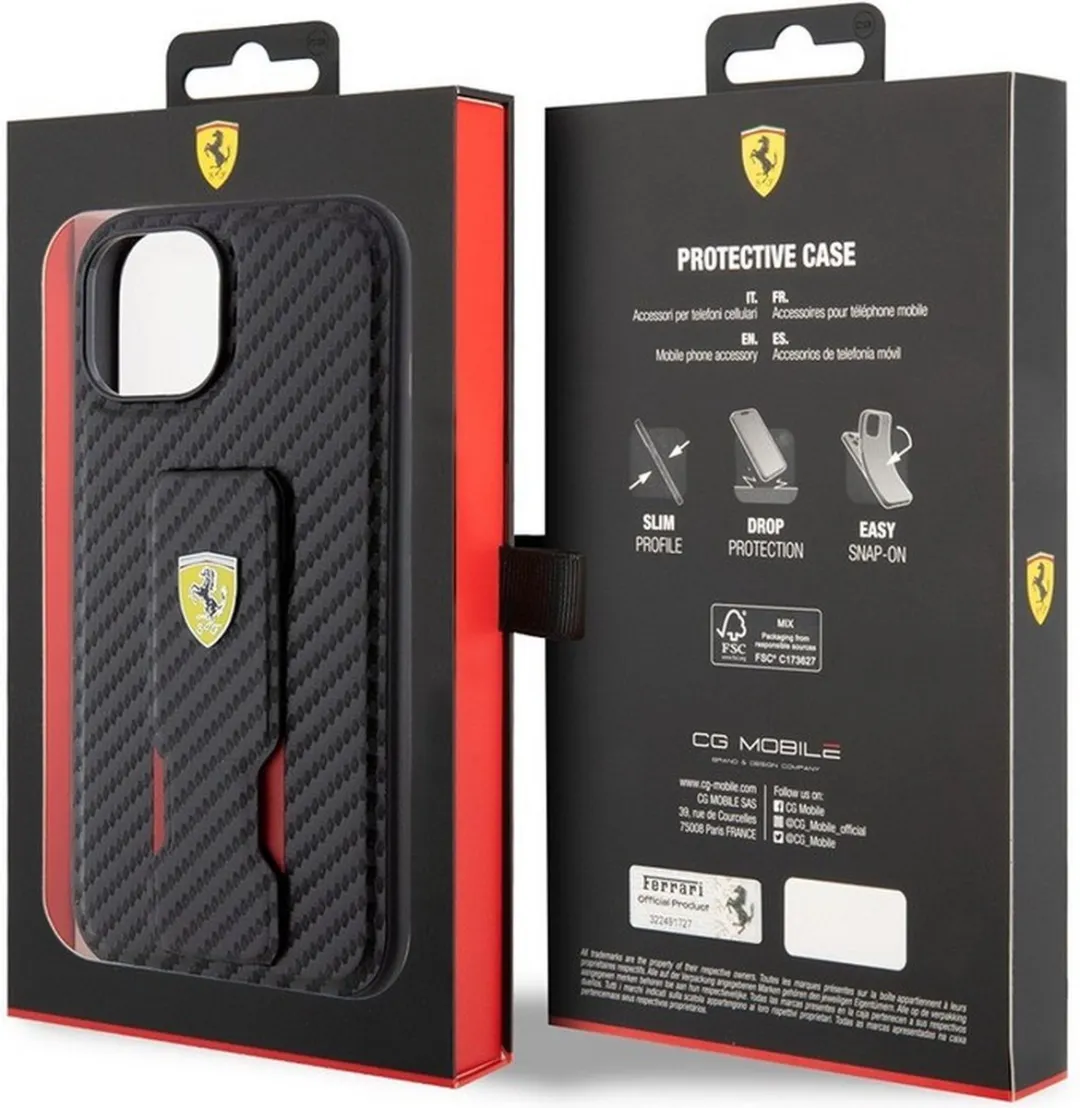 Ferrari Carbon Grip Back Case - iPhone 15 - Zwart