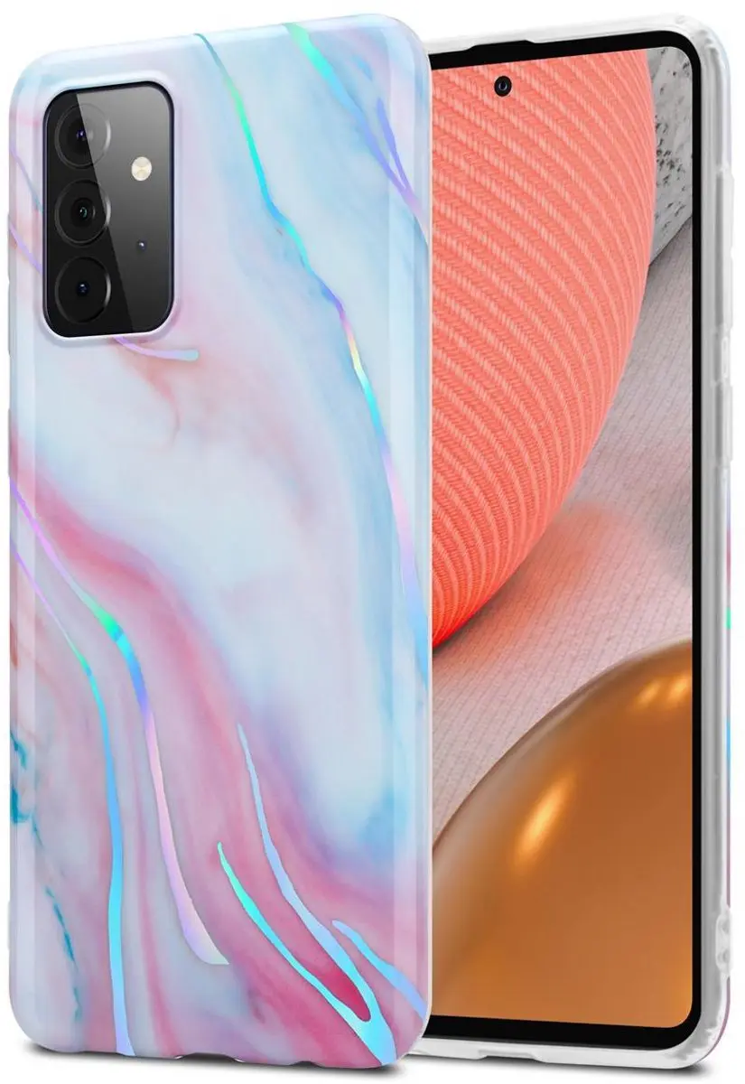 Cadorabo Hoesje geschikt voor Samsung Galaxy A72 4G / 5G in Wit Roze Marmer No.