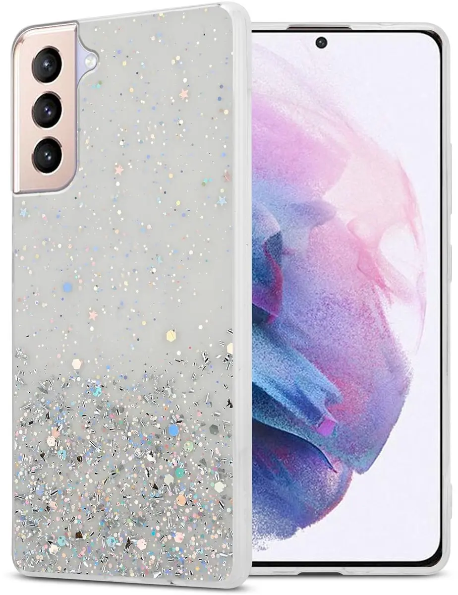 Cadorabo Hoesje geschikt voor Samsung Galaxy S21 PLUS in Transparant met Glitter
