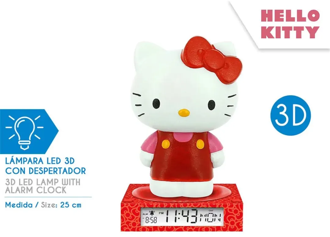 Hello Kitty 3D Nachtlamp met Wekker - Wit licht