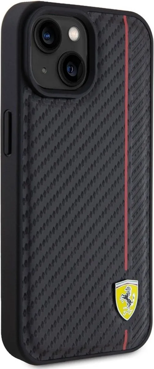 Ferrari Carbon Printed Stripe iPhone 15 Hoes - Zwart