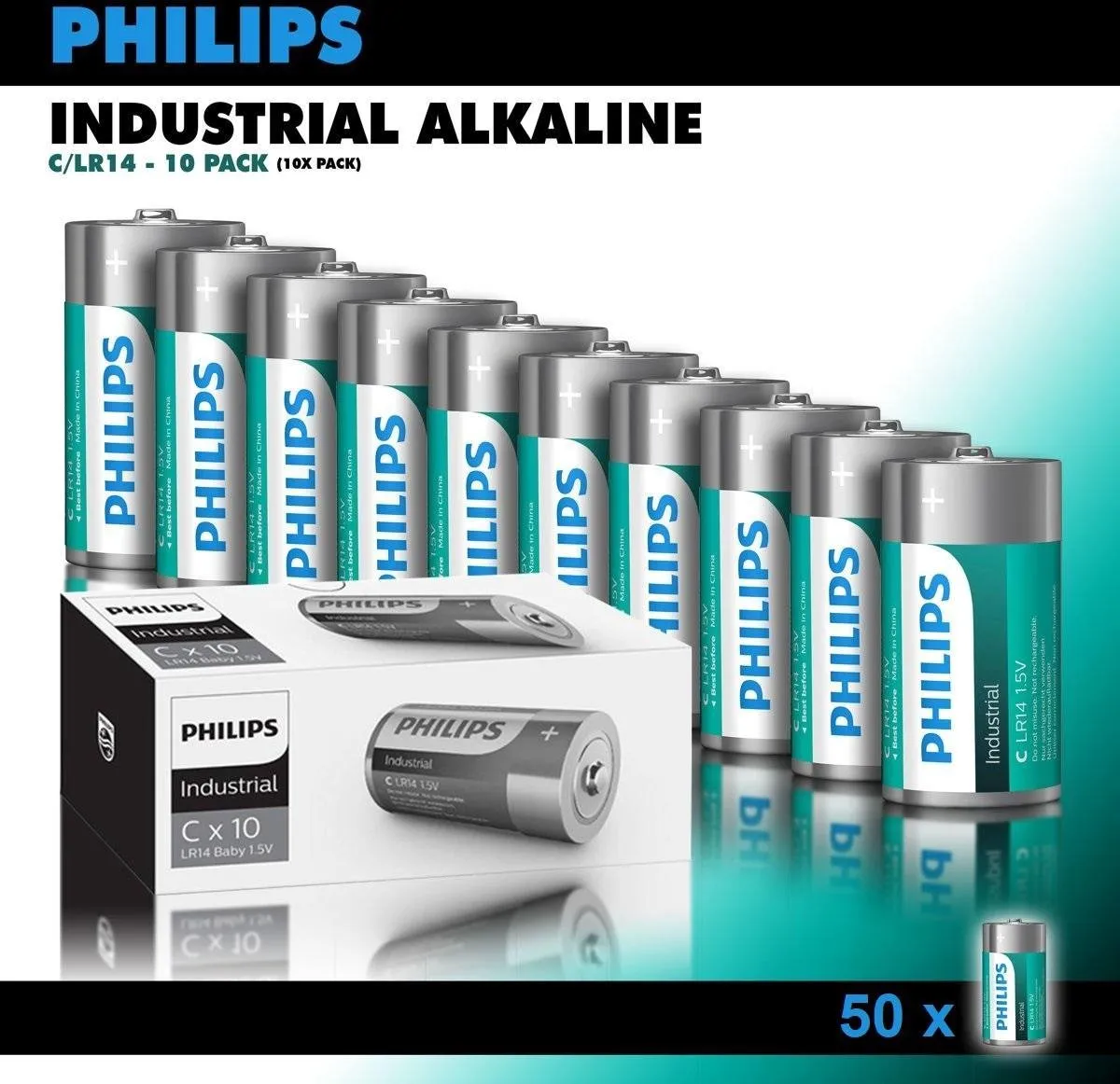 Philips Industrial Alkaline C/LR14 Batterijen - 10 Stuks