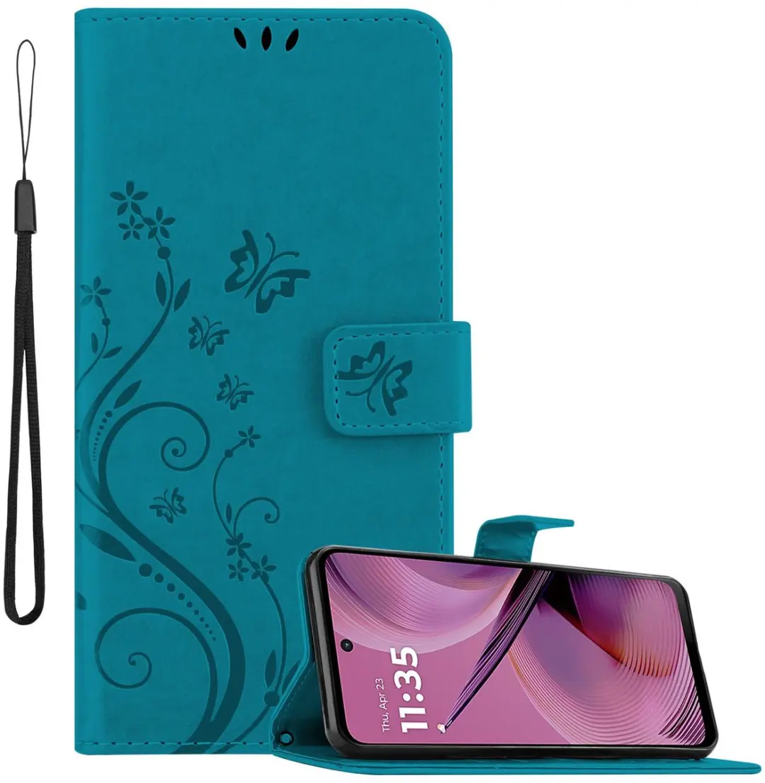 Cadorabo Hoesje geschikt voor Motorola Moto G55 in BLOEMEN BLAUW