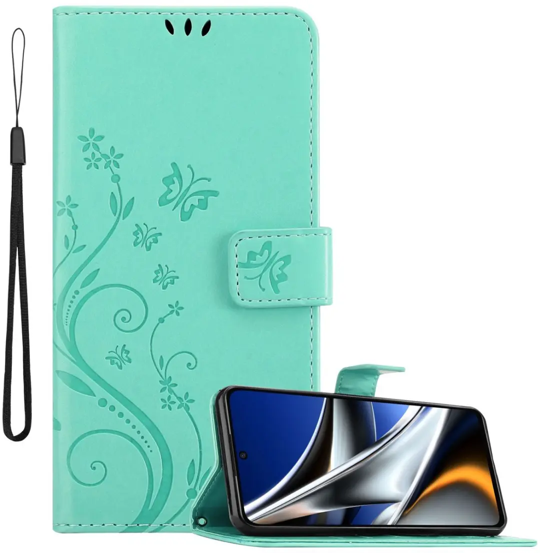 Cadorabo Hoesje geschikt voor Xiaomi Poco X4 Pro in BLOEMEN TURKOOIS