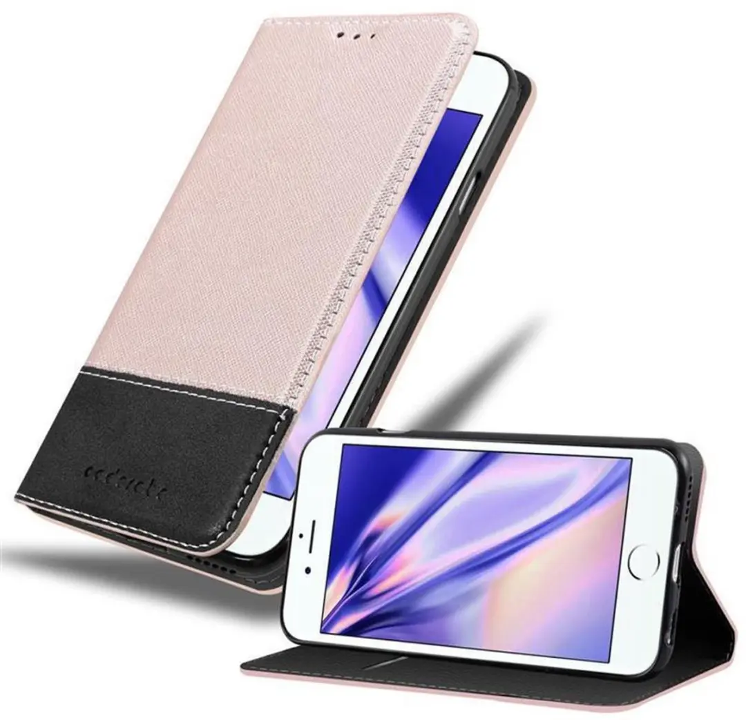 Cadorabo Hoesje geschikt voor Apple iPhone 6 / 6S in ROSE GOUD ZWART - Beschermhoes met magnetische sluiting, standfunctie en kaartvakje Book Case Cover Etui