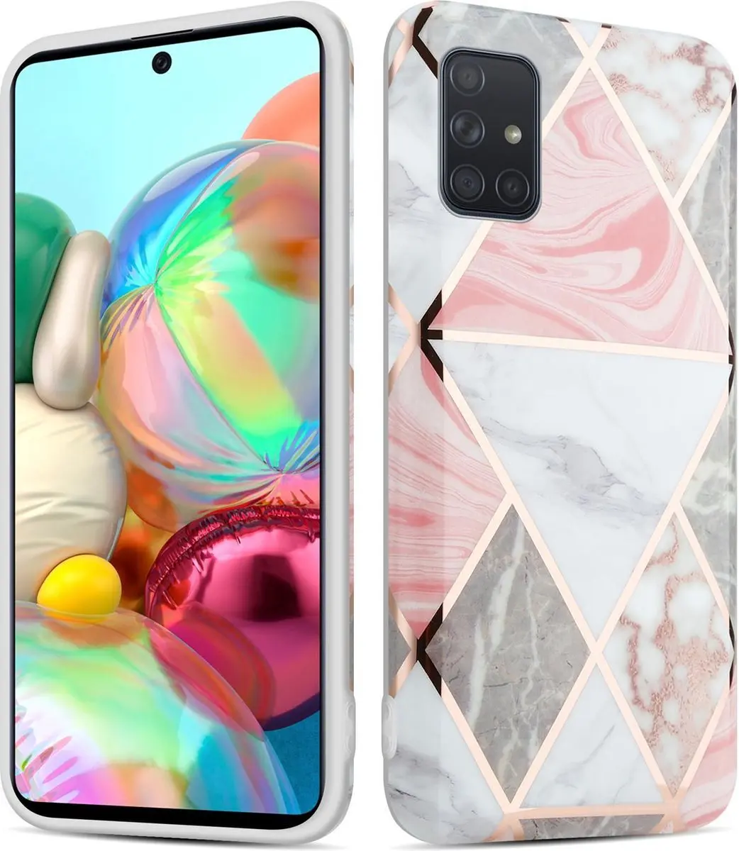 Cadorabo Hoesje geschikt voor Samsung Galaxy A51 5G in Roze Grijs Wit Marmer No.