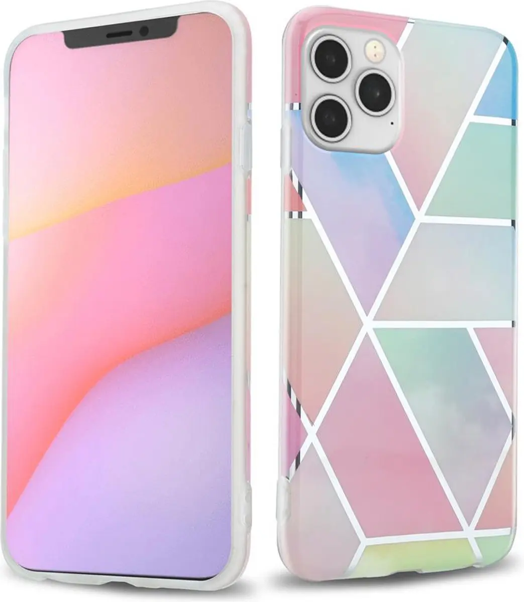Cadorabo Hoesje geschikt voor Apple iPhone 12 / 12 PRO in Regenboog Marmer No. 1