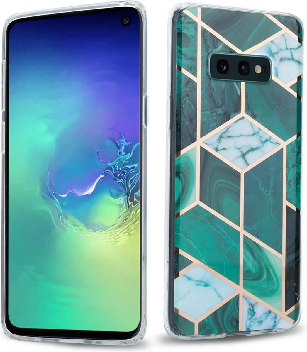 Cadorabo Hoesje geschikt voor Samsung Galaxy S10 4G in Donkergroen Wit Goud Marm