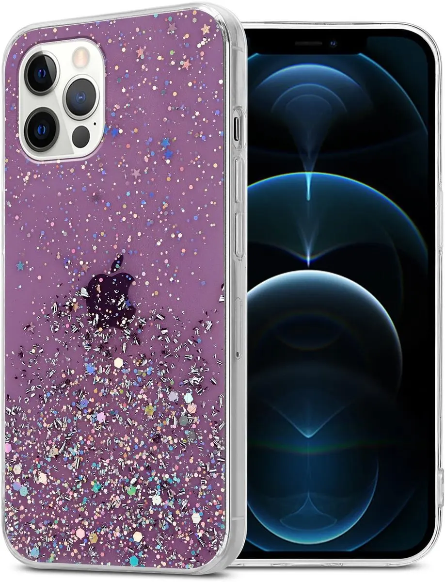 Cadorabo Hoesje geschikt voor Apple iPhone 12 / 12 PRO in Paars met Glitter