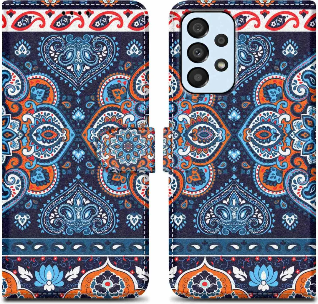 Cadorabo Hoesje geschikt voor Samsung Galaxy A33 5G - Design Blauwe Mandala No. 1 - Beschermhoes Case Cover met magnetische sluiting, standaardfunctie en kaartvakje