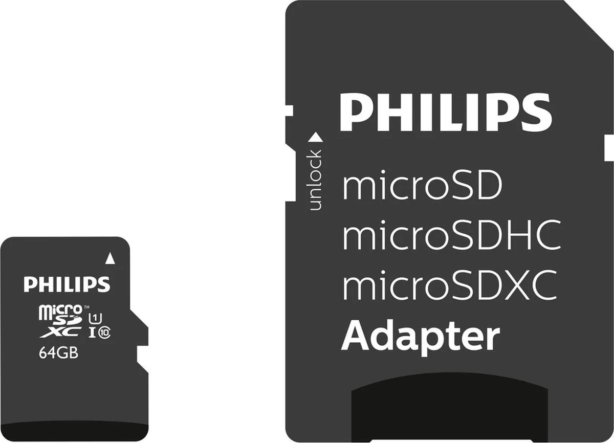 Philips FM64MP45B - Micro SDXC kaart 64GB incl. adapter - Class 10 - UHS-I U1