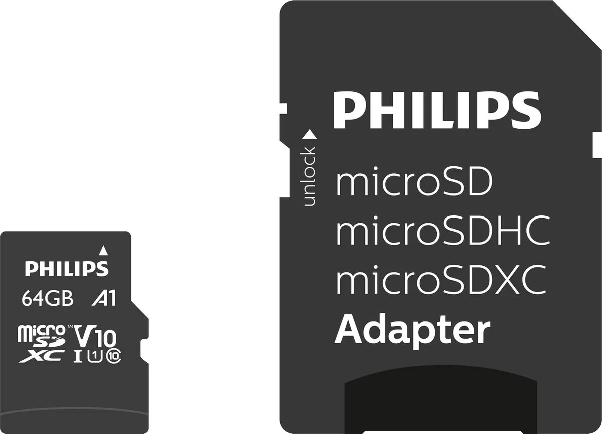 Philips FM64MP45B - Micro SDXC kaart 64GB incl. adapter - Class 10 - UHS-I U1
