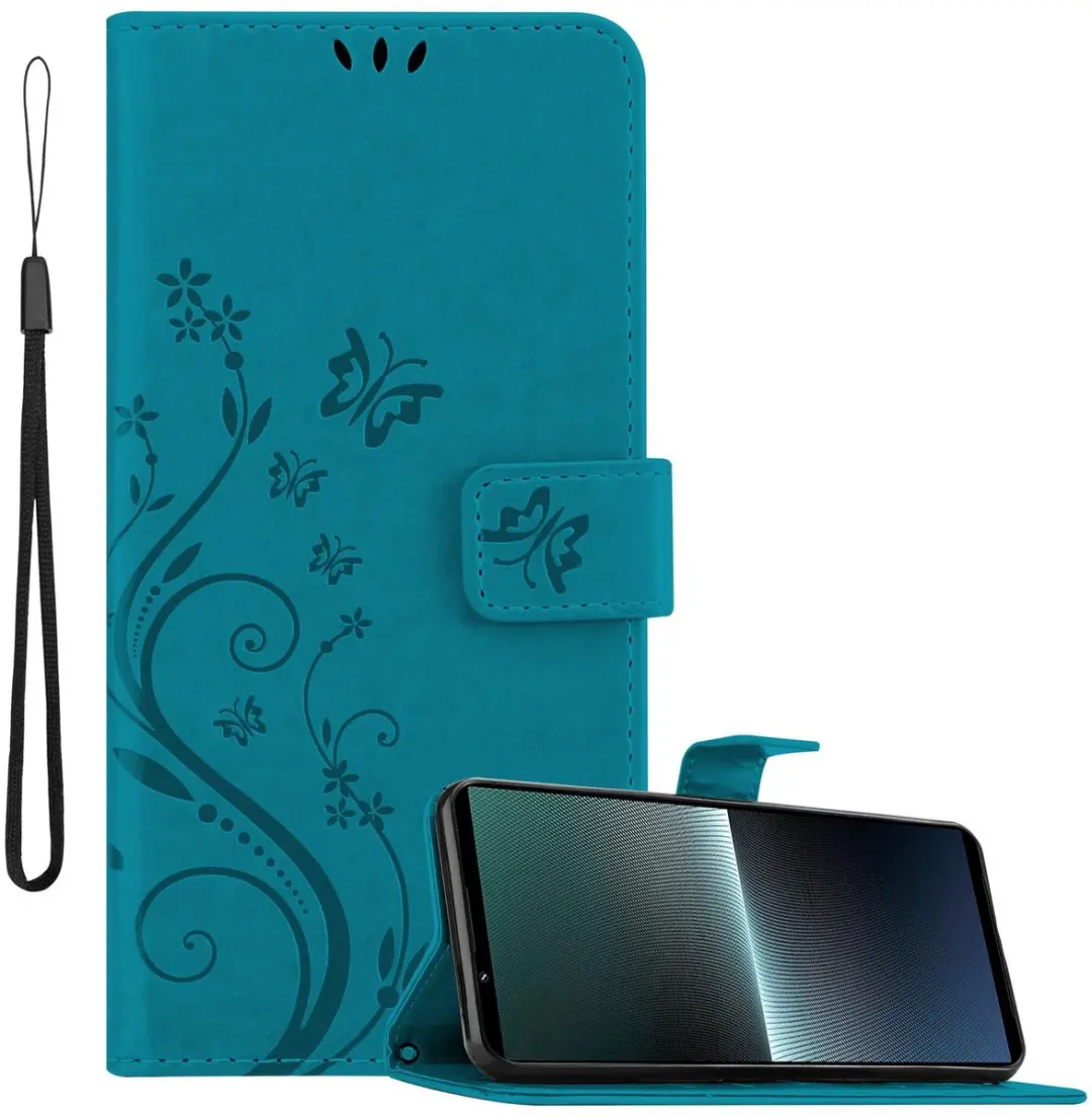 Cadorabo Hoesje geschikt voor Sony Xperia 1 V in BLOEMEN BLAUW
