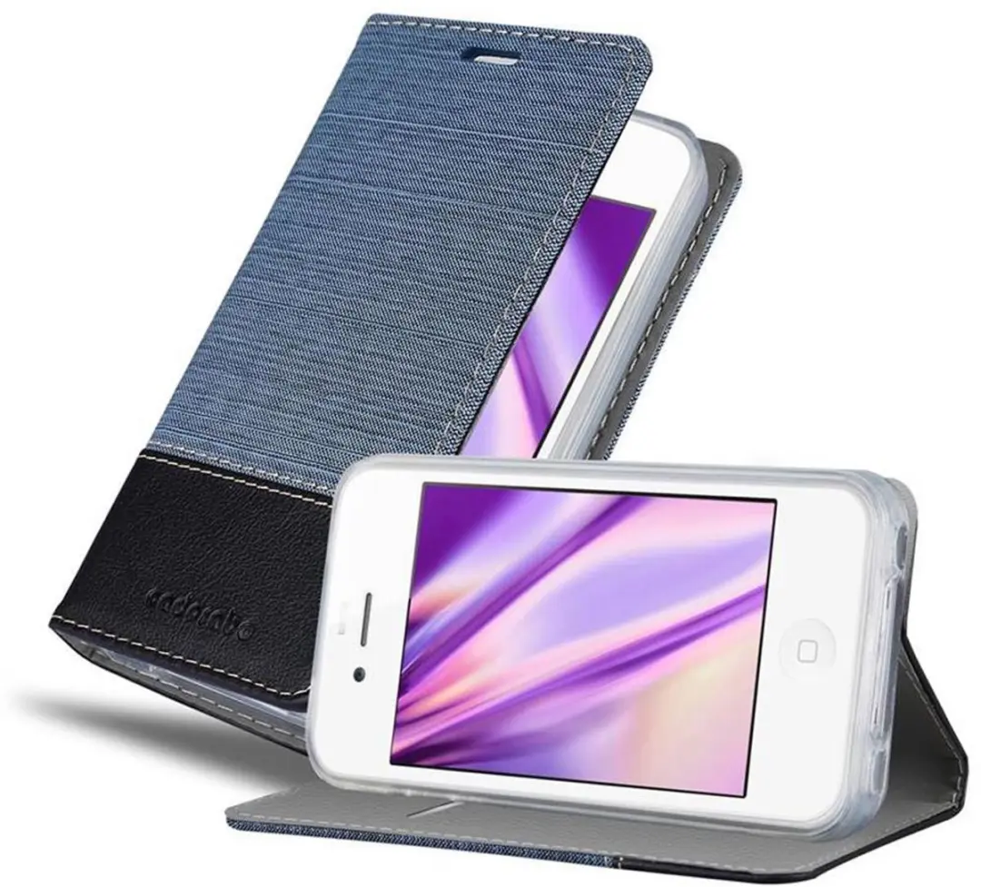 Cadorabo Hoesje geschikt voor Apple iPhone 4 / 4S in DONKERBLAUW ZWART - Beschermhoes met magnetische sluiting, standfunctie en kaartvakje Book Case Cover Etui