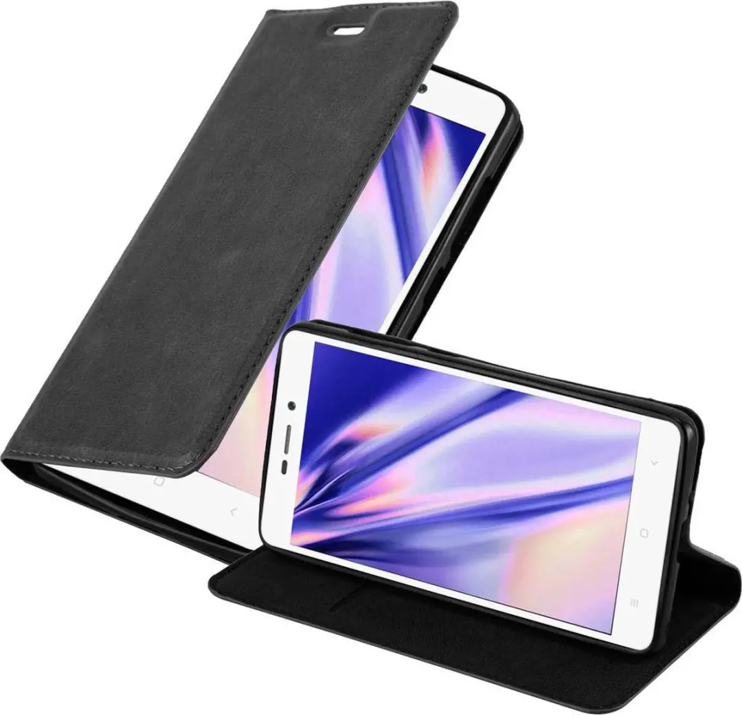 Cadorabo Hoesje geschikt voor Xiaomi RedMi 3S in ZWARTE NACHT - Beschermhoes met magnetische sluiting, standfunctie en kaartvakje Book Case Cover Etui