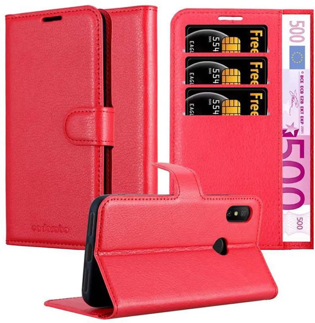 Cadorabo Hoesje geschikt voor Xiaomi Mi A2 LITE / RedMi 6 PRO in KARMIJN ROOD - Beschermhoes met magnetische sluiting, standfunctie en kaartvakje Book Case Cover Etui