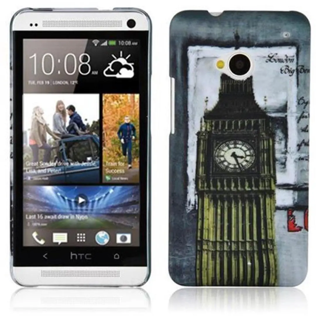 Cadorabo Hoesje geschikt voor HTC ONE M7 met LONDON - BIG BEN opdruk - Hard Case Cover beschermhoes in trendy design
