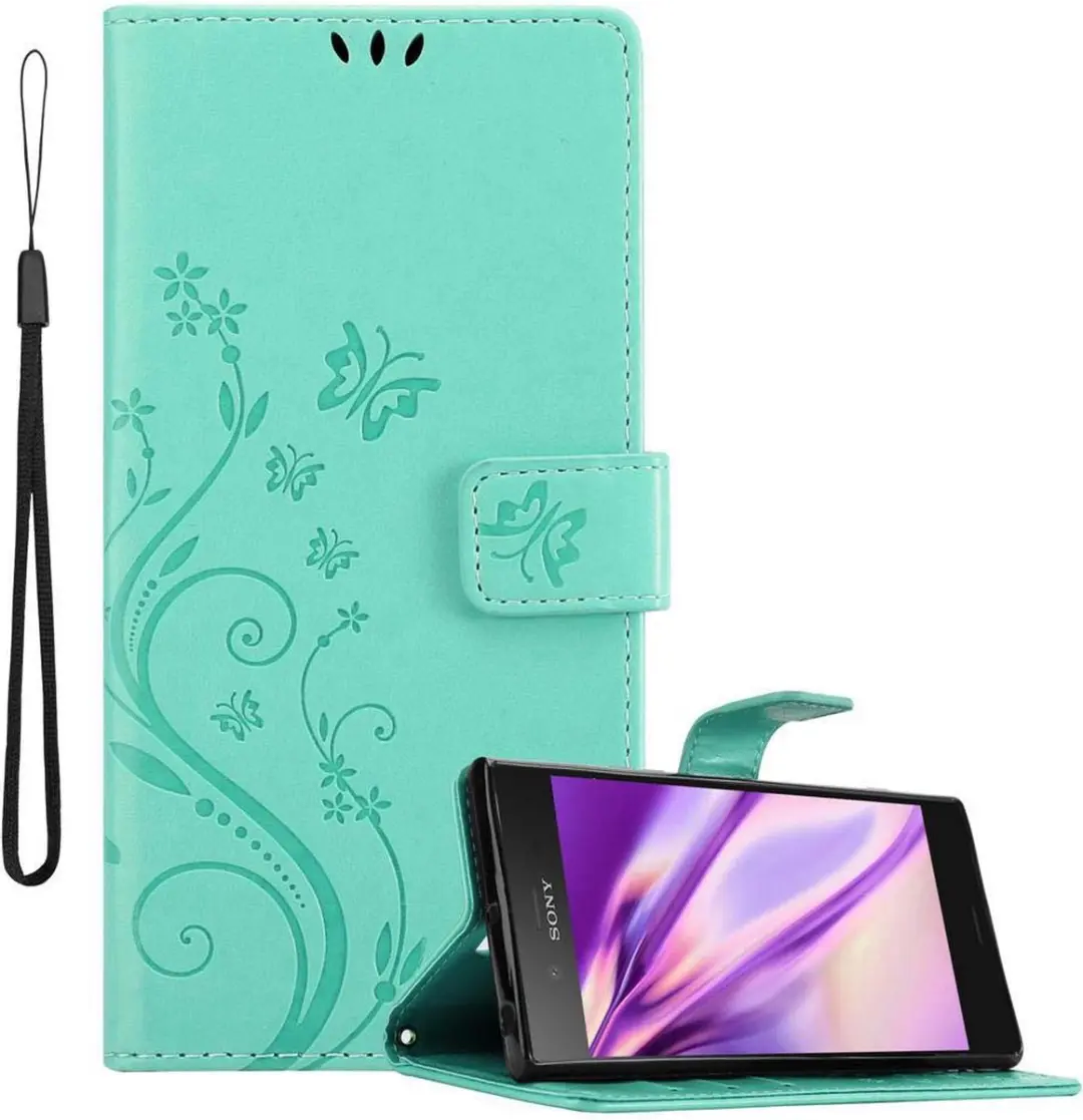 Cadorabo Hoesje geschikt voor Sony Xperia XZ1 in BLOEMEN TURKOOIS