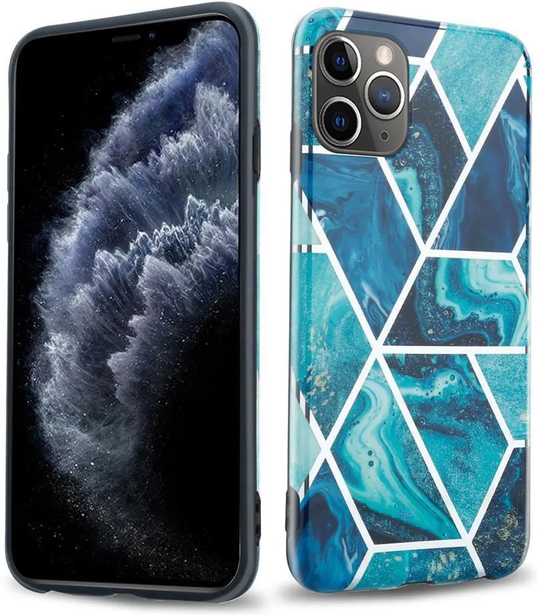 Cadorabo Hoesje geschikt voor Apple iPhone 11 PRO in Blauwe Golf Marmer No. 13
