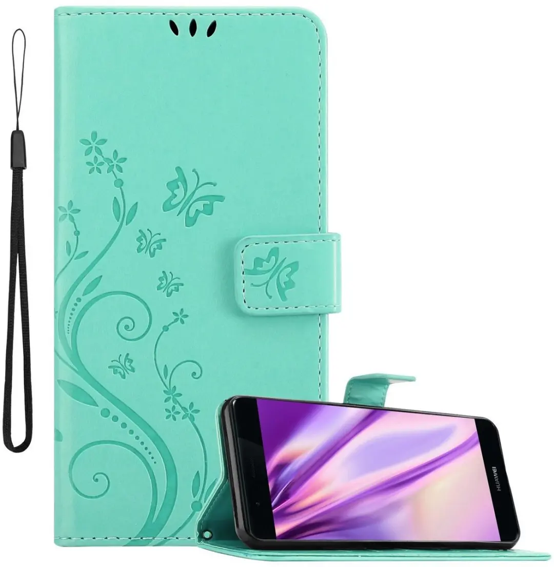 Cadorabo Hoesje geschikt voor Huawei P9 in BLOEMEN TURKOOIS