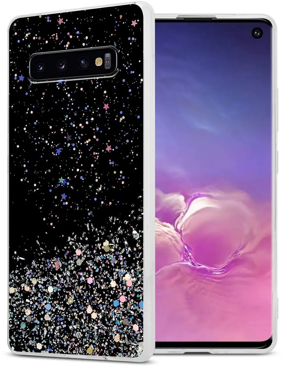 Cadorabo Hoesje geschikt voor Samsung Galaxy S10 4G in Zwart met Glitter