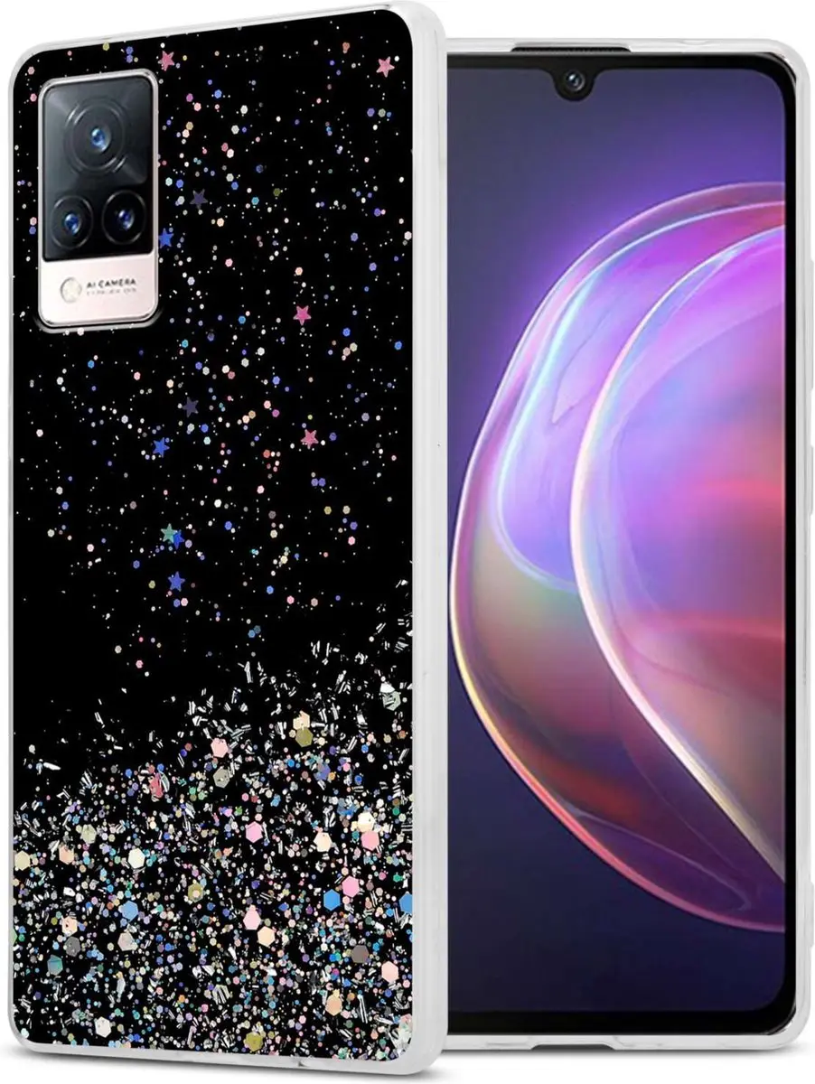Cadorabo Hoesje geschikt voor Vivo V21 4G / 5G in Zwart met Glitter