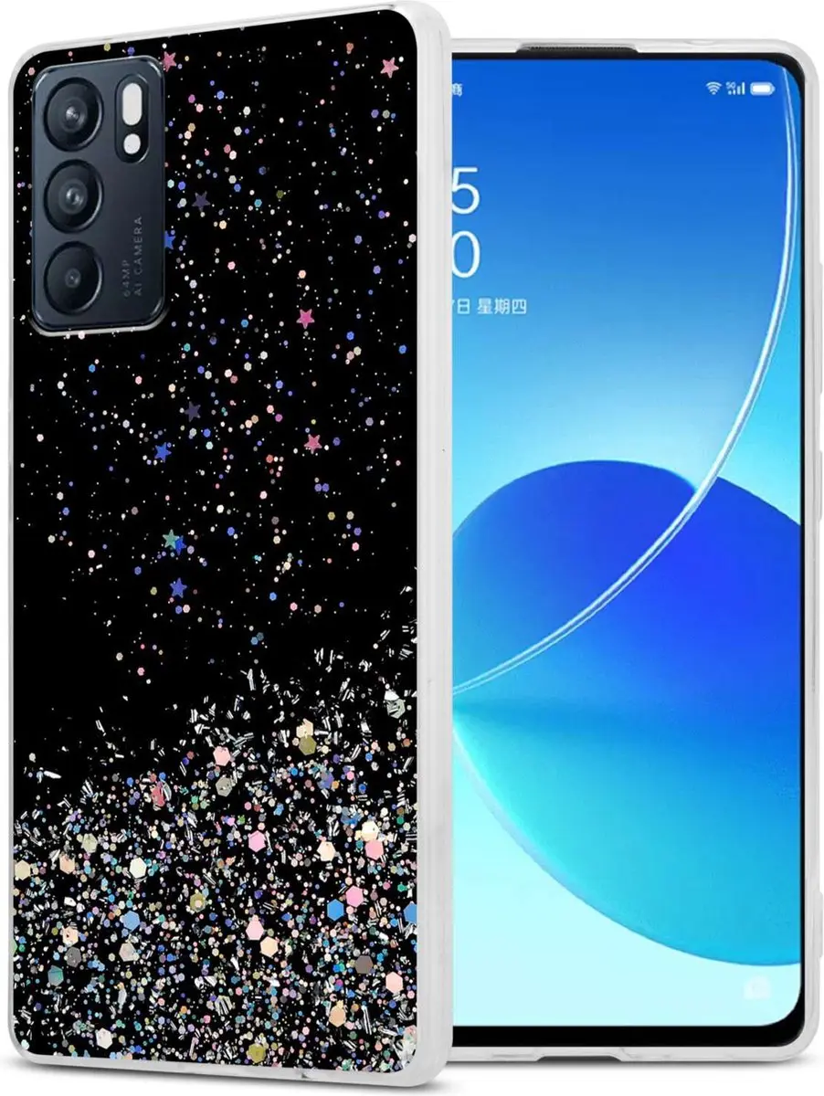 Cadorabo Hoesje geschikt voor Oppo Reno6 5G in Zwart met Glitter