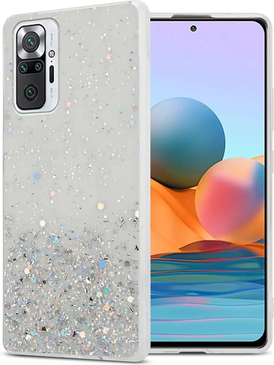 Cadorabo Hoesje geschikt voor Xiaomi RedMi NOTE 10 PRO in Transparant met Glitte