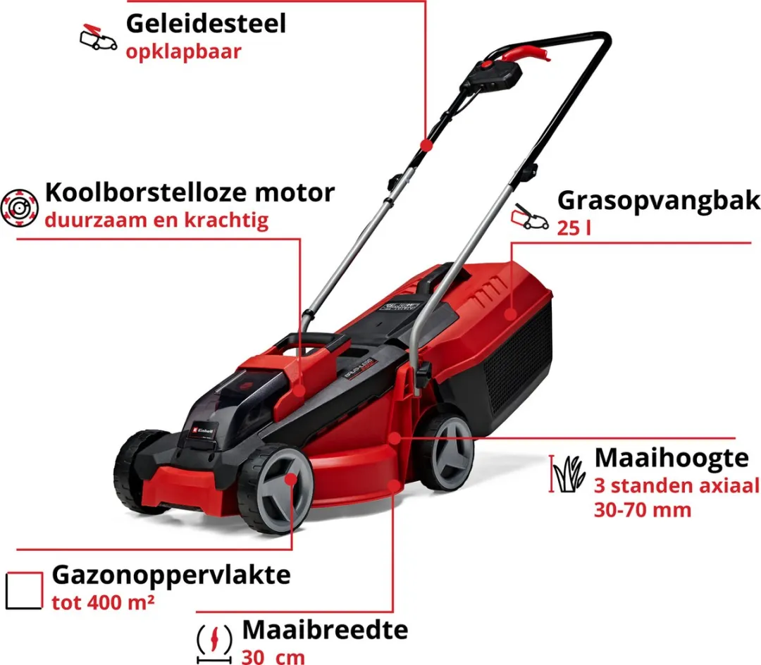 Einhell Accu Grasmaaier GE-CM 18/30 Li Kit - 30cm - 25L
