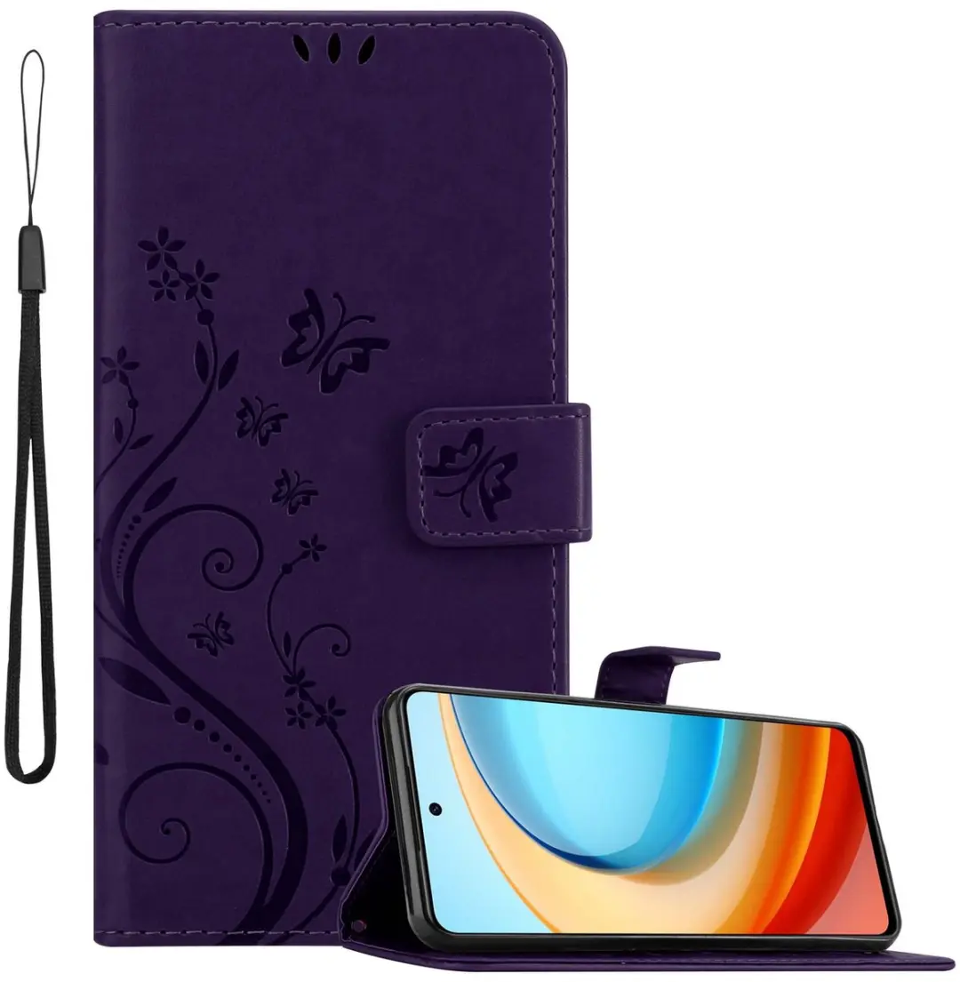Cadorabo Hoesje geschikt voor ZTE Blade A75 5G in BLOEMEN DONKER PAARS - Beschermhoes in bloemmotief met magnetische sluiting, standfunctie en kaartsleuven Book Case Cover Etui