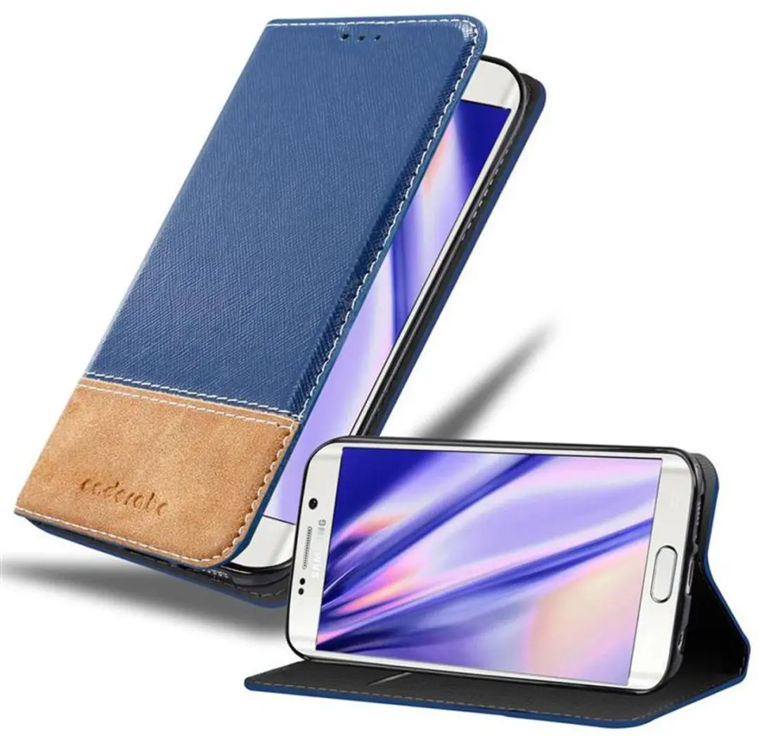 Cadorabo Hoesje geschikt voor Samsung Galaxy S6 EDGE in DONKERBLAUW BRUIN