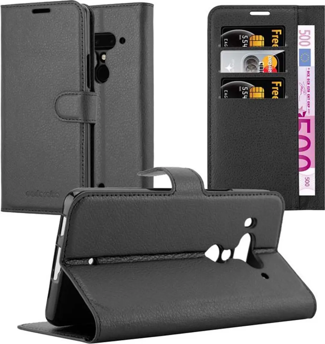 Cadorabo Hoesje geschikt voor HTC U12 PLUS in PHANTOM ZWART - Beschermhoes met magnetische sluiting, standfunctie en kaartvakje Book Case Cover Etui
